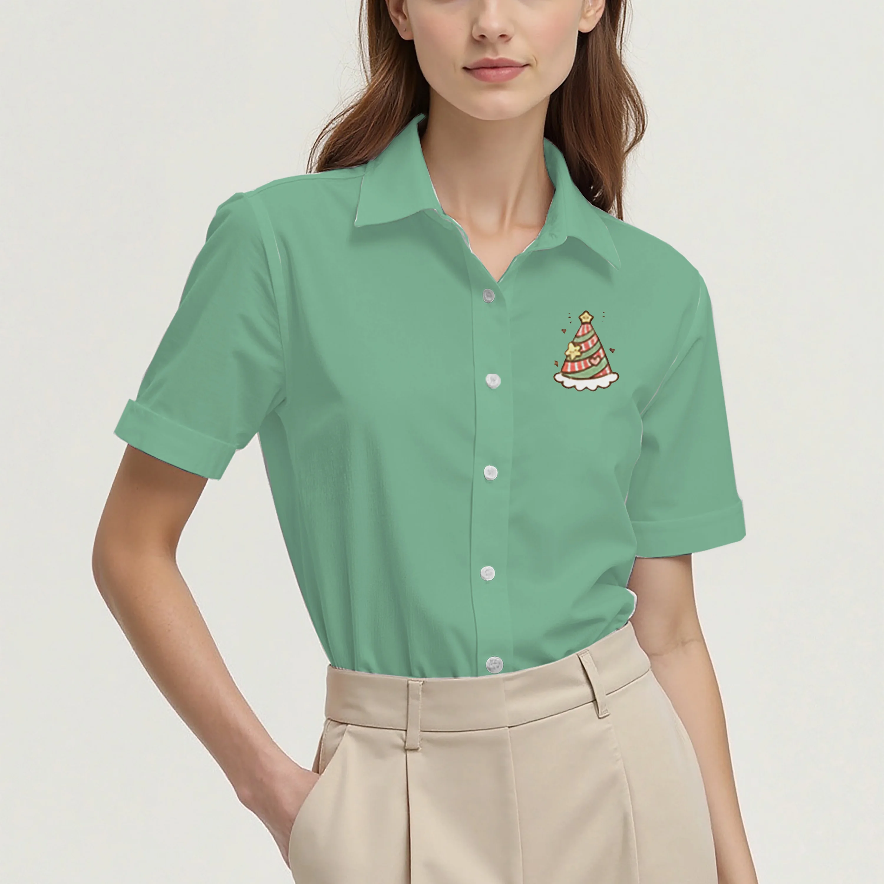 Women's casual short-sleeved printed shirt. The print is versatile and suits everyone, whether for commuting, dating, or outings