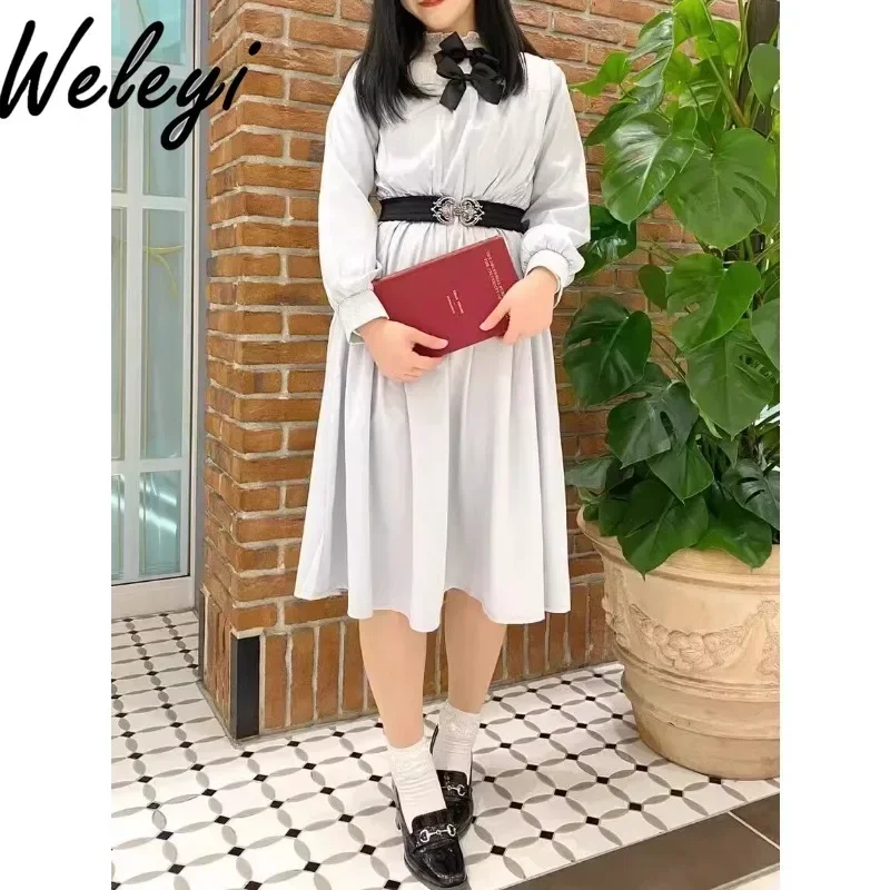 Lolita Sweet Bow Lace Dresses Japanese Women's Spring and Autumn Retro Tea Party Long Sleeved Ladies Elegant Princess Long Dress