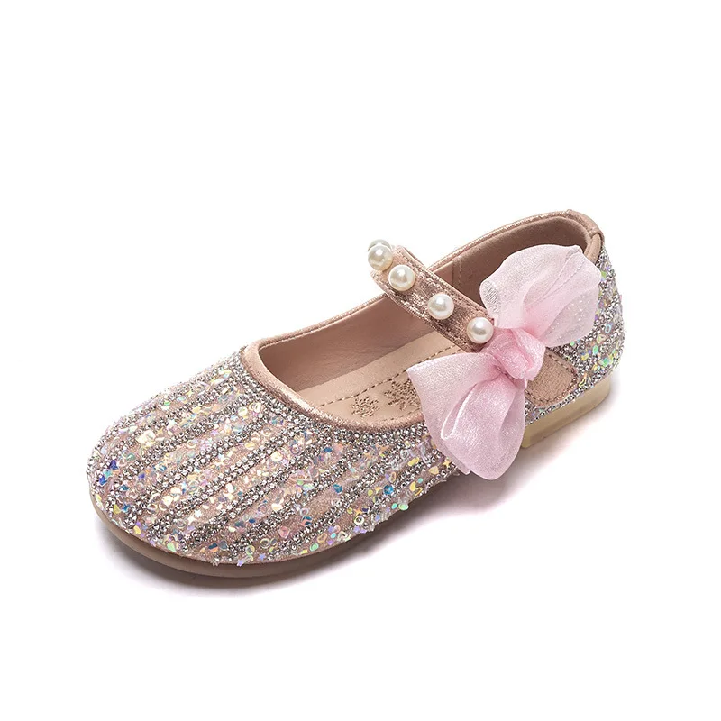 Nuove scarpe in pelle con paillettes per bambini ragazze principessa strass Bowknot scarpe dolce moda bambini ballerine scarpe da festa J221