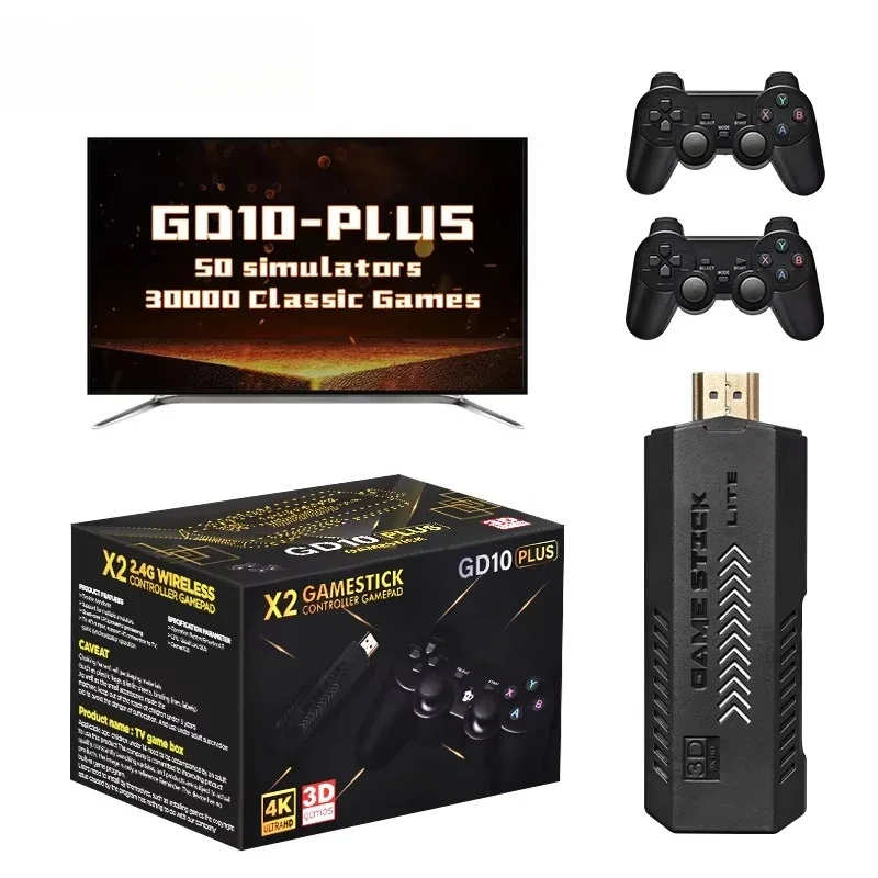 X2 Plus L GD10 Plus 4K Retro Game Stick, 64GB, 40000 Built-in Games, HD Video Game Console with Black Packaging Box