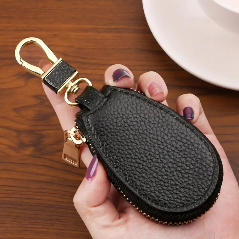 Sturdy Zipper Closure PU Car Key Storage Bag Durable Ornament Compact Coin Purse Key Ring Bag Charm Key Holder Household