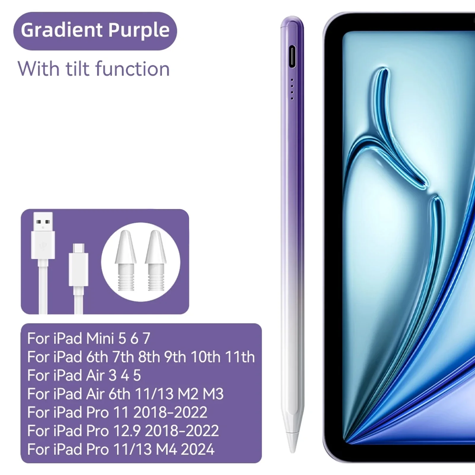 قلم ستايلس بالسعة مع نصيحتين قابلين للاستبدال لجهاز iPad (2018-2025) #1