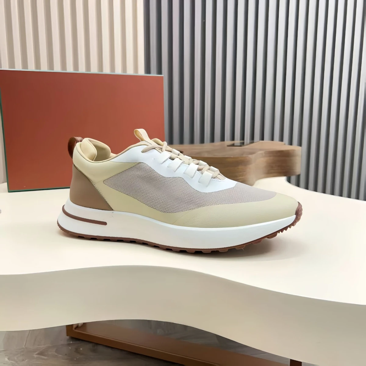 Nieuwe casual sneakers voor heren Mesh en leer patchwork hardloopschoenen Lage veterschoenen Meerkleurige ademende veelzijdige joggingschoenen
