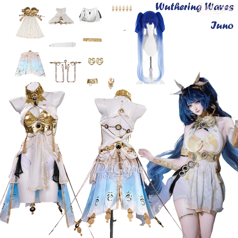 

Wuthering Waves Iuno Косплей Костюм Жрица Игровая Одежда Платье Женщины Девушки Хэллоуин Костюм Wuwa Парик Карнавальный Парик Обувь Декор