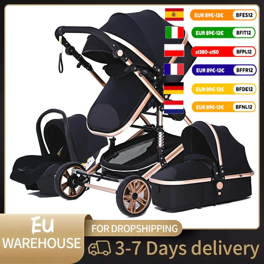 Luxury Baby Stroller 3 in 1 Portable Travel Baby Carriage Folding Prams Aluminum Frame High Landscape Car for Newborn Babyboomer