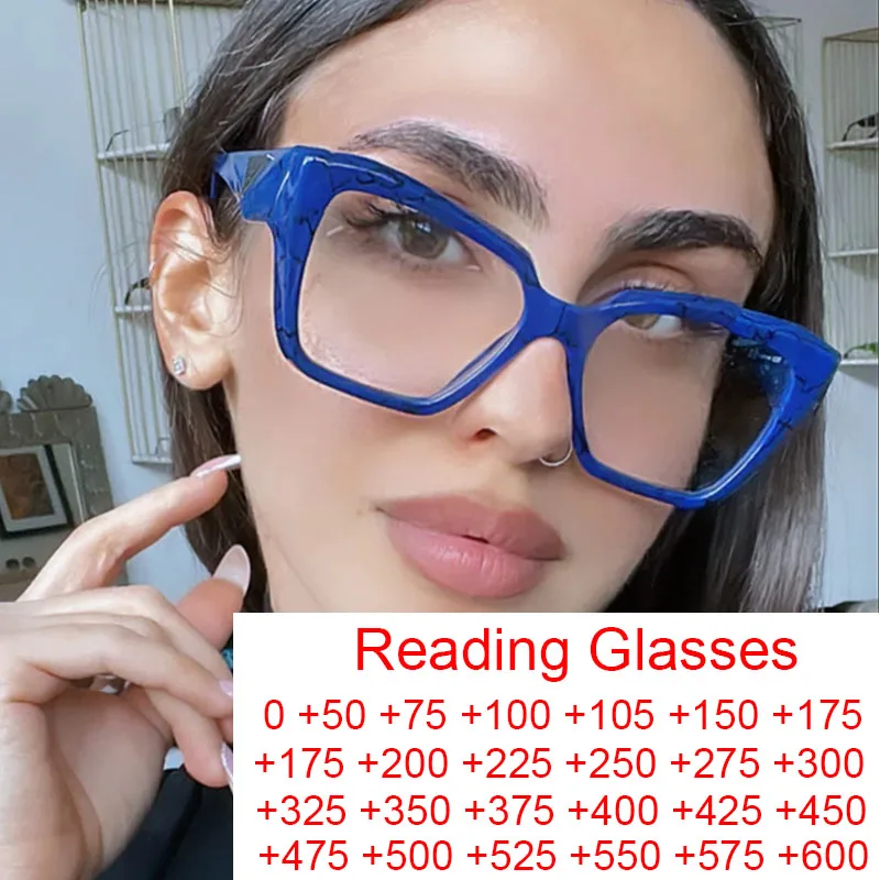 Luxury Brand Anti Blue Light Oversized Square Reading Glasses Women Optical Eyeglasses Computer Goggles Eyewear Dark Blue Frames