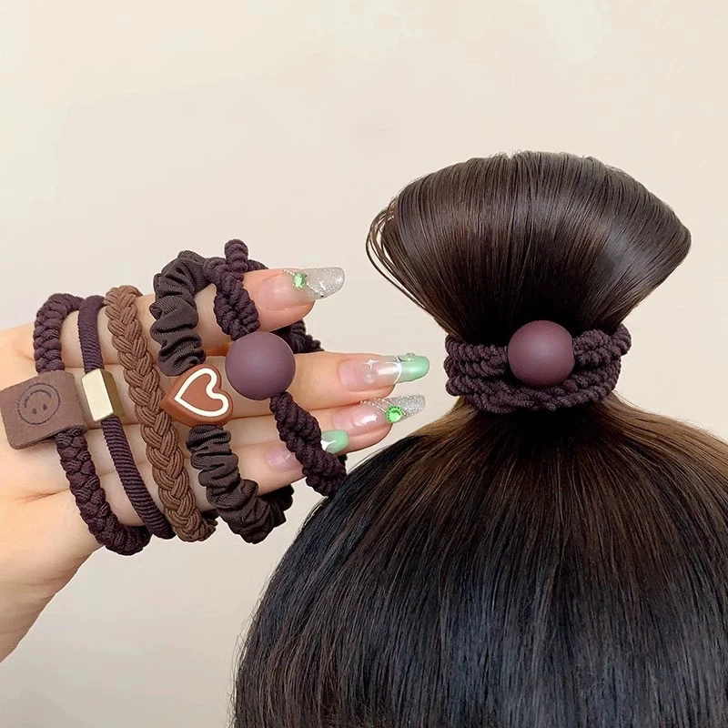 5/10 قطعة بسيطة القلب الكرة سحر Scrunchie لا ضرر مطاطا مضفر العلاقات الشعر الحبال النساء الفتيات ذيل حصان حامل الأربطة المطاطية