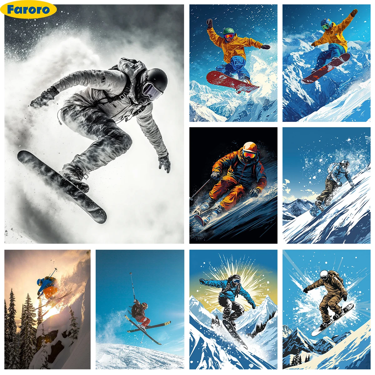 Skiing 5D Diamond Painting Kit Sports Poster Diy Diamond Embroidery Cross Stitch Snowboard Exercise Home Wall Decor Hand Gifts