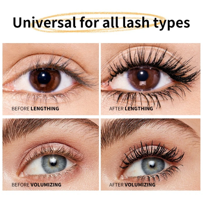 Máscara de pestañas voluminizadora y rizada: alargamiento rico en negro profundo, resistente al agua, a prueba de manchas y de larga duración
