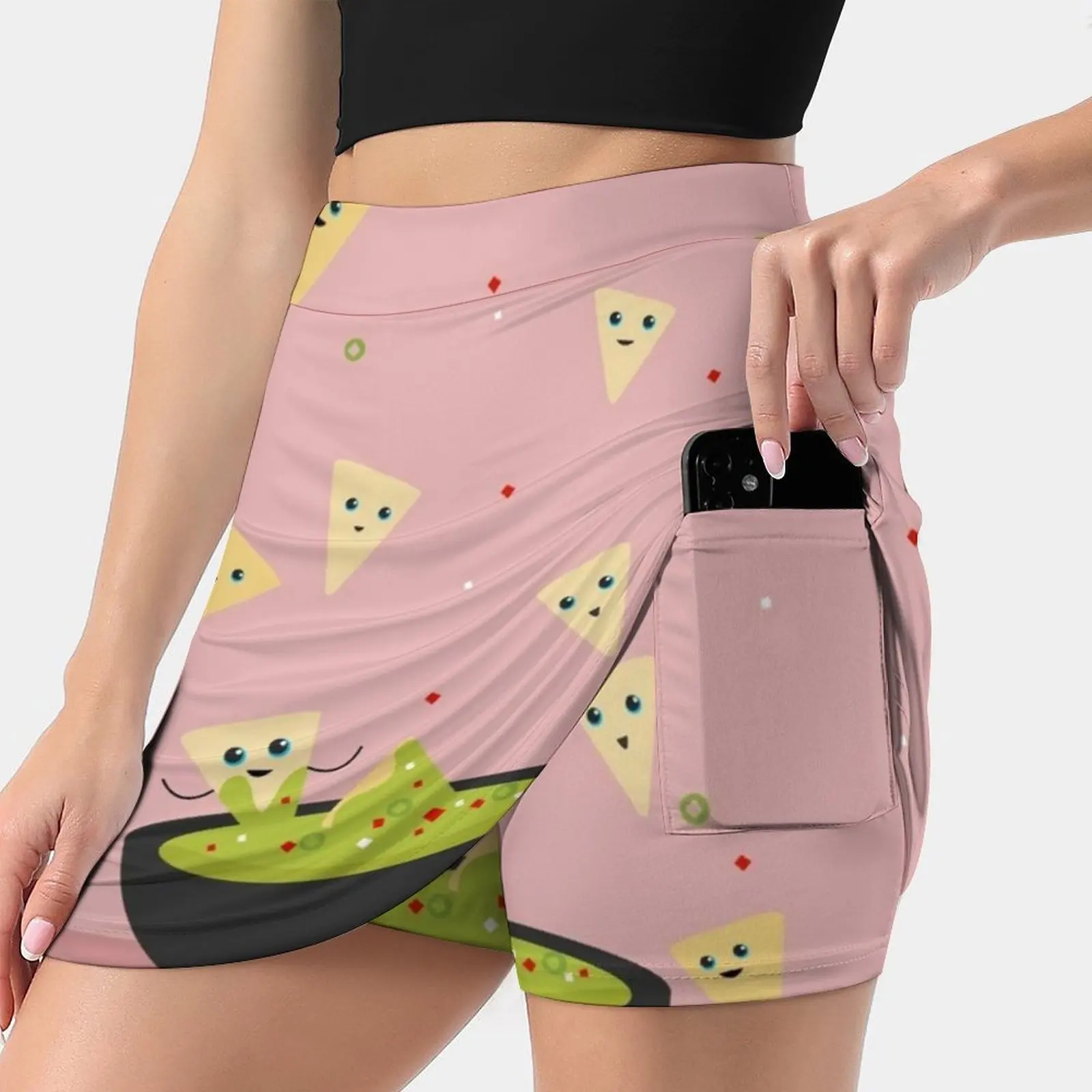 

Spicy Guacamole And Chips Party Women's skirt With Hide Pocket Tennis Skirt Golf Skirts Badminton Skirts Running skirts