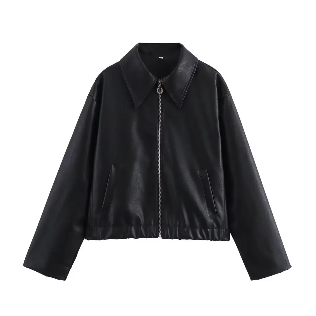 Veste à fermeture éclair coupe cintrée pour femmes, vêtements bicolores à la mode d'automne Y20489