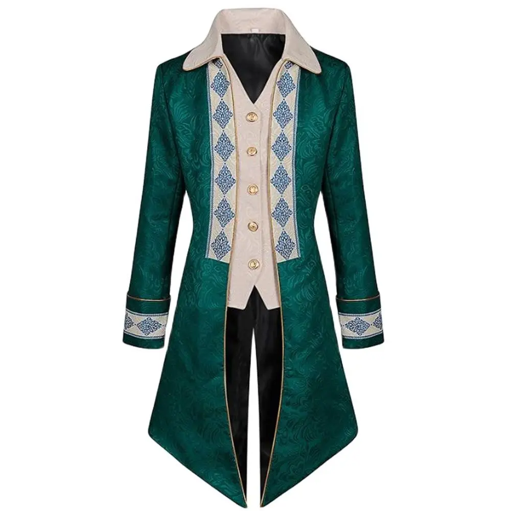 2024 Halloween Overcoat Tuxedo Medieval Retro Mid-Length Punk Coat Embroidery Gothic Tretch European American Outerwear 4XL