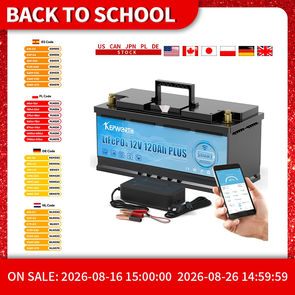 KEPWORTH 12V 120Ah LiFePO4 Lithium Iron Phosphate Battery Deep Cycle Rechargeable Battery with Built-in BMS, 6000+ Life Cycles