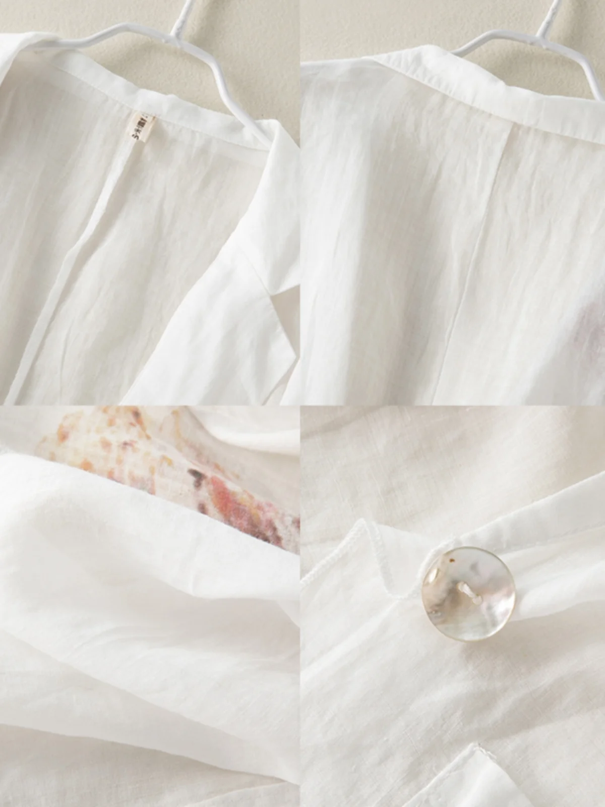 بدلة جايت من القطن والكتان مطبوعة على شكل حرف V-ne ort Sve كتان رفيع للحماية من الشمس قميص نسائي فضفاض بأزرار للتنقل... #4