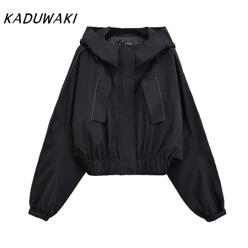 

KADUWAKI Autumn Women Fashion Hooded Jackets Solid Loose Short Jackets Tops Female Vintage Streetwear Woman Coats Trendy Clothes