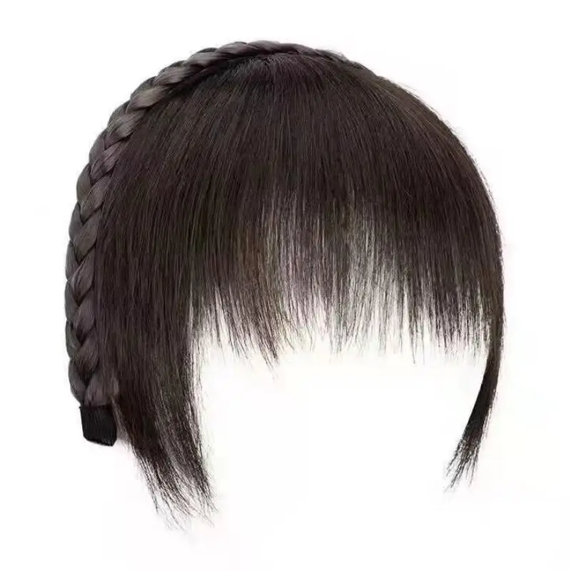 Braided Hair Band With Bangs Synthetic Fringe Headband Wig Natural Hair Color Invisible Hairpiece For Daily Makeup Party Decor - view 5