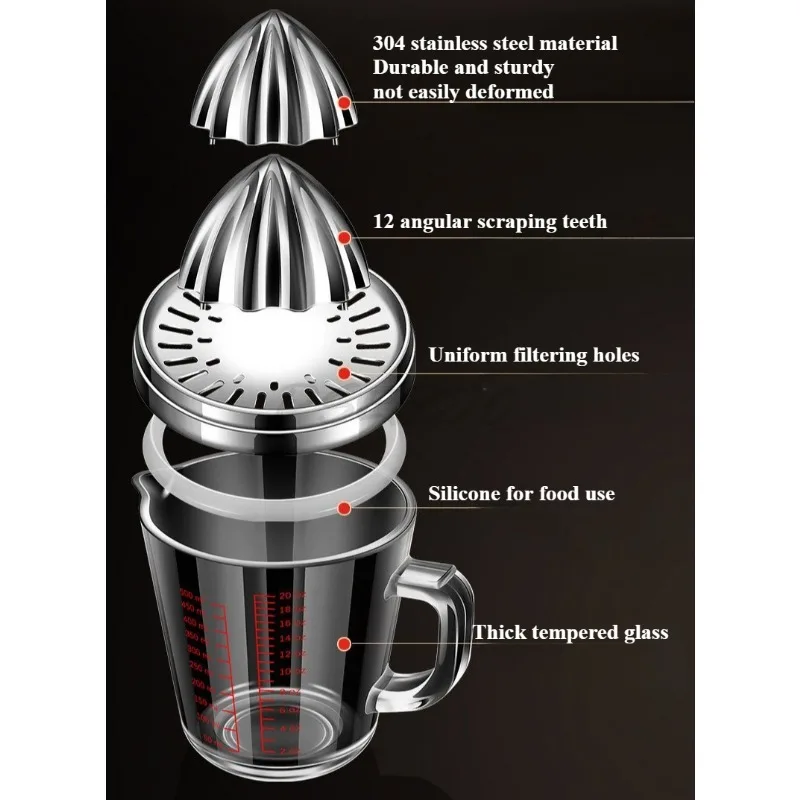 304 Stainless Steel Manual Juicing Cup Household Portable Juicer Thickened Glass Lemon Juicer