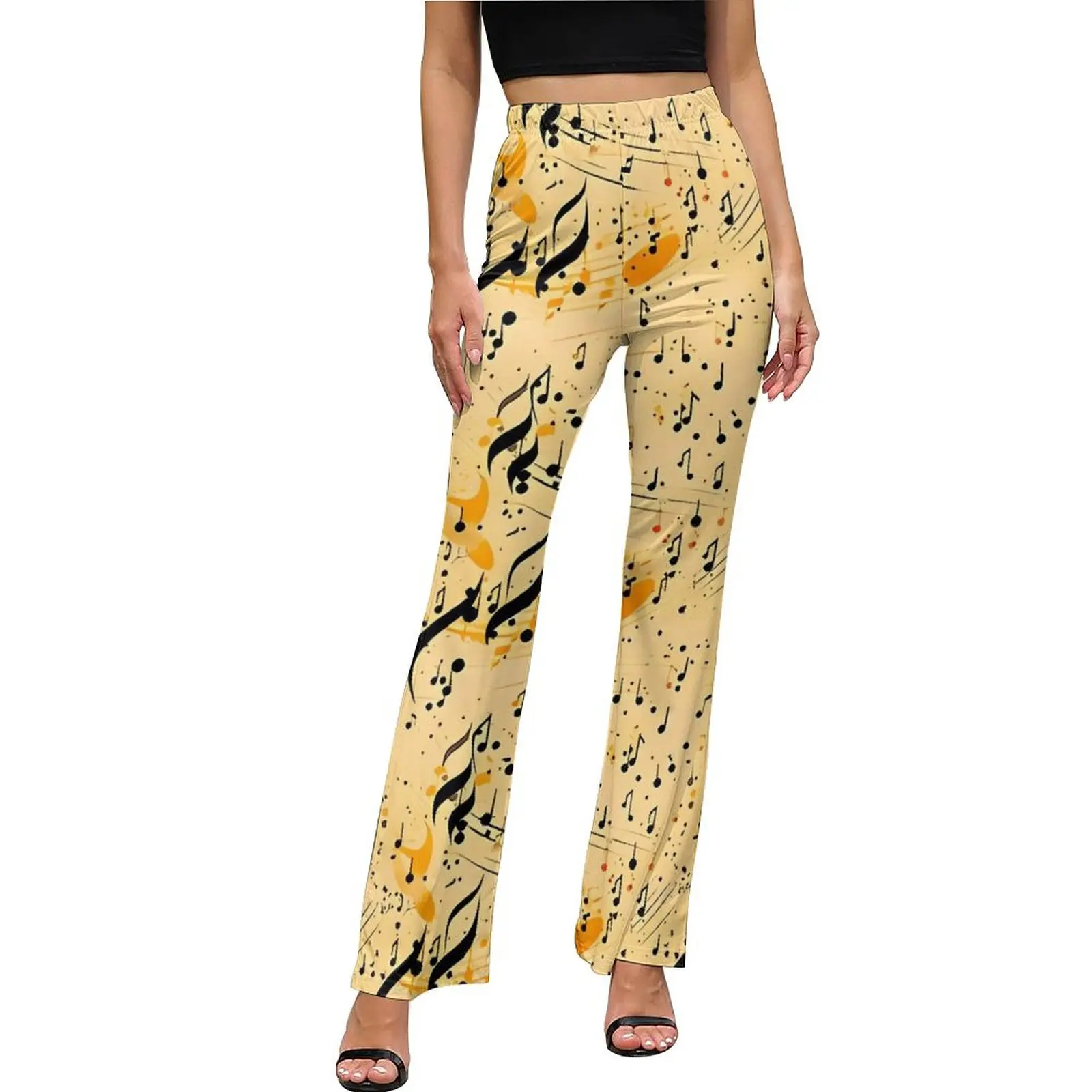 

Music Note Casual Pants Women Vintage Print Slim Streetwear Flare Pants Summer Modern Design Trousers