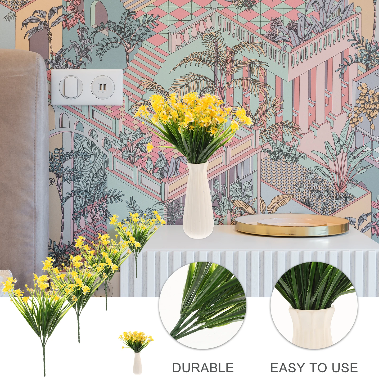 

4pcs Artificial Daisy Bouquet Plastic Small Fake Flowers Household Decor Living Room Wedding Photo PropFlower Arrangement