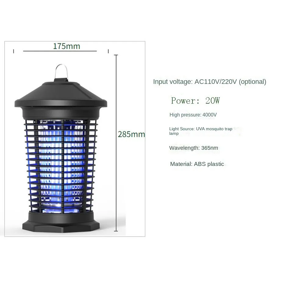 Choque elétrico Mosquito Killer Lamp Lâmpada UV Controle de luz, Fly Trap, Moscas, Assassino de insetos, Bug Zapper, Mosquito Lights, 365nm, 20W