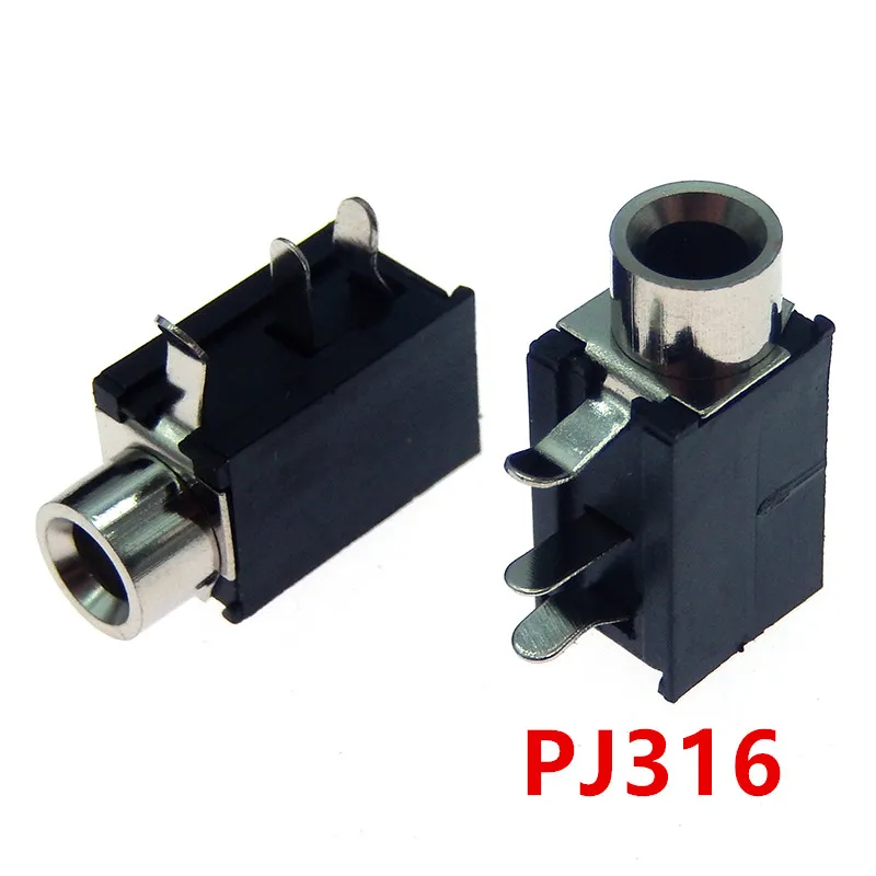 PJ-316 3.5mm Female Jack 3 Pin Socket Headphone Female Jack Audio Video Terminals PCB Mount Connector DIP-3 PJ316 3.5 mm Black