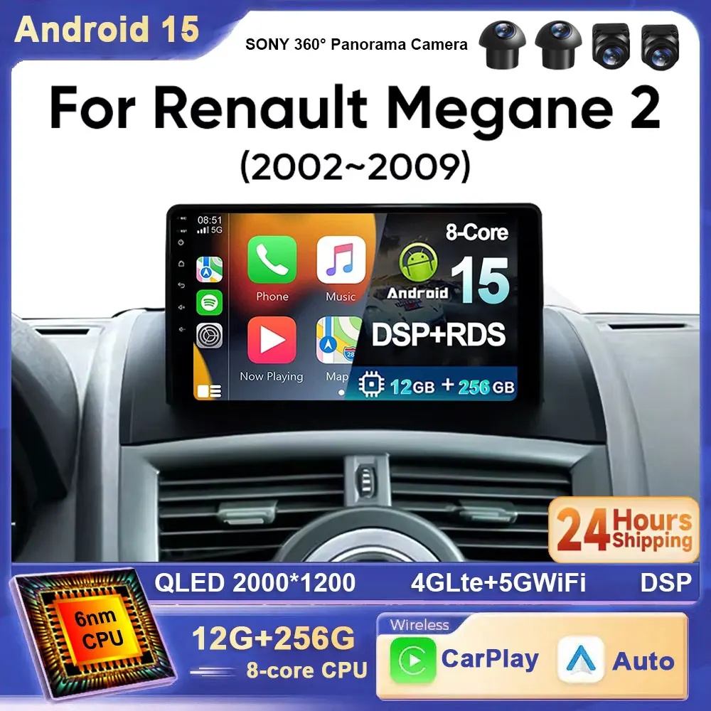 

Автомобильный радиоприемник Android 15 для Renault Megane 2 2002-2009 2K QLED Android Мультимедийный видеоплеер GPS Стерео CarPlay 4G Navigationv BT