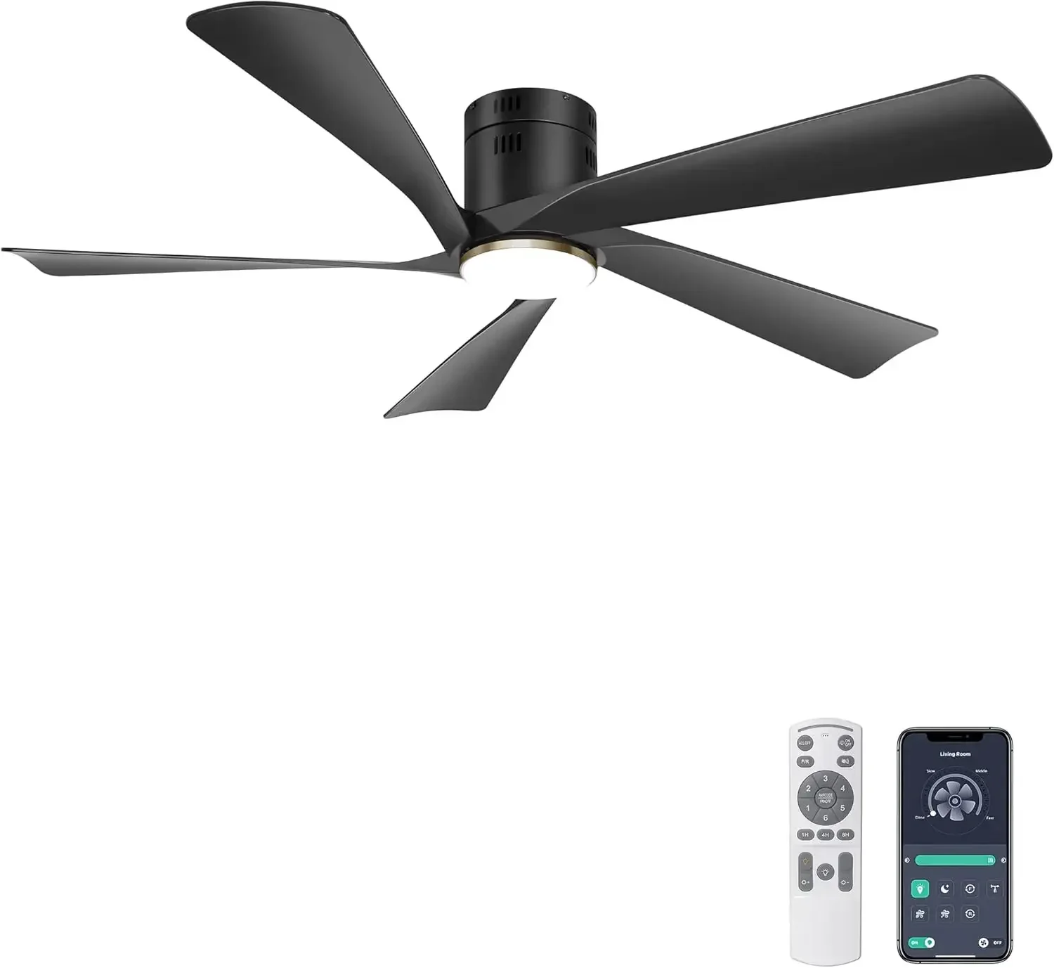 

52” Low Profile Ceiling Fan with Lights, Remote & APP Control Modern Flush Mount Indoor Outdoor Ceiling Fans, Dimmable