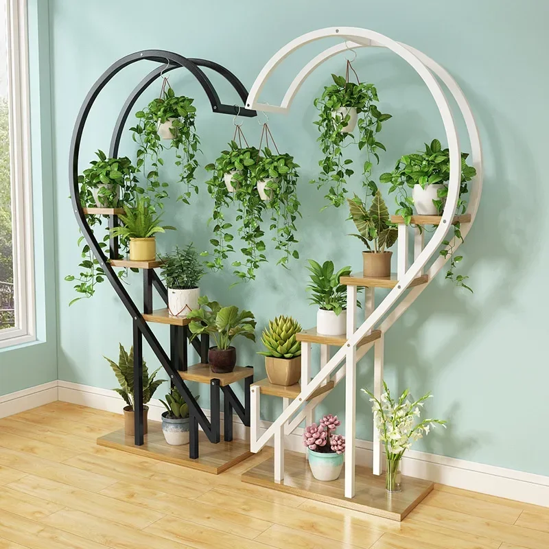 Multi-Layer Metal Plant Holders Wrought Iron Plant Shelf Heart-shaped Flower Stand