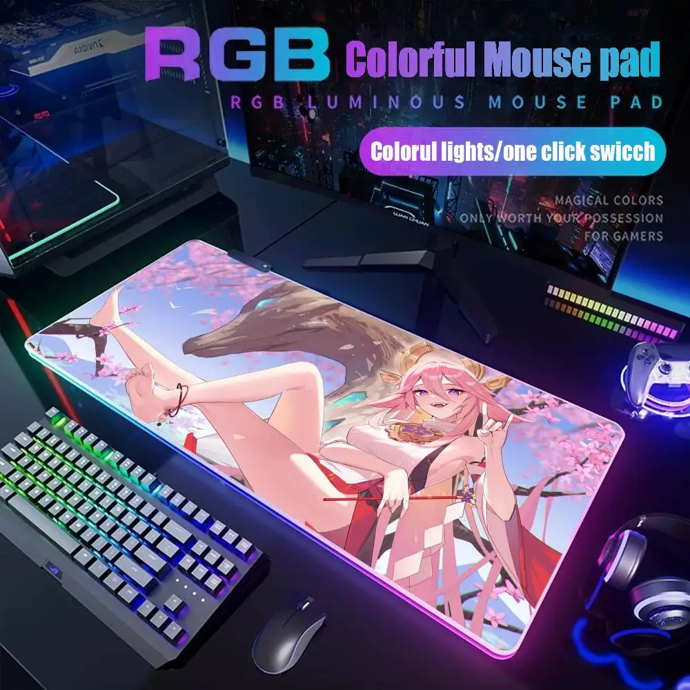 

Genshin Impact Mouse Pad Gamer Rgb Desk Mat Back Light Led Mousepad Setup Gaming Accessories Deskmat Big Mousepepad Backlight