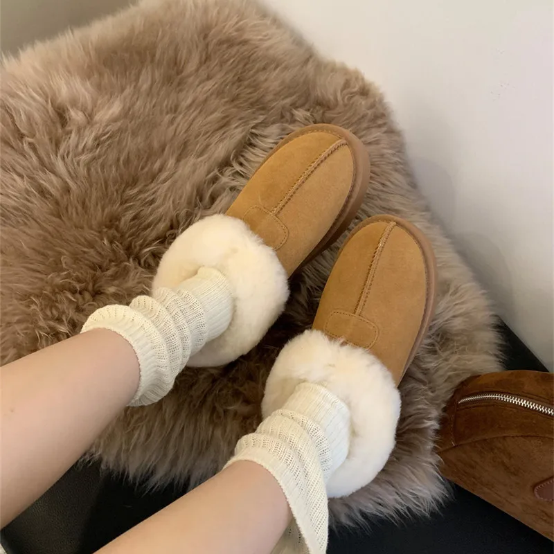 Winter new real cashmere warm thick soled shoeless bag with covered wool shoes cotton women's shoes real fur one snow boots wome