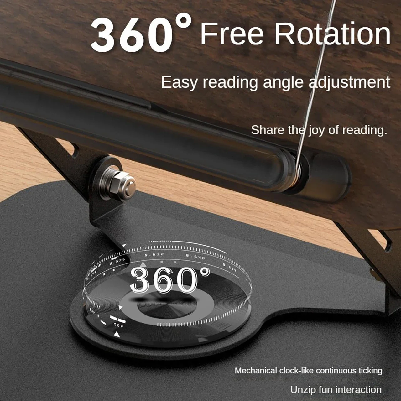 NEW Book Stand for Reading Adjustable Book Holder with 360° Rotating Base Elastic Page Clips Foldable Desktop Riser Stand