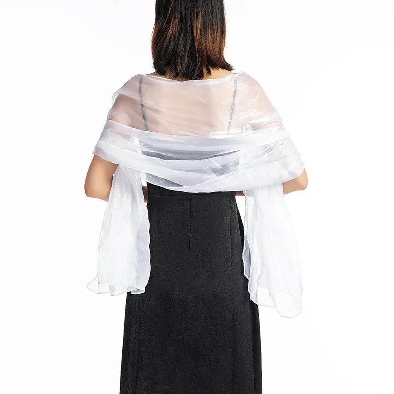 Sexy Women Transparent Solid Polyester Tarn Wedding Party Evening Dress Scarf Long Shiny Sunscreen Cloak Shade Shawl T58