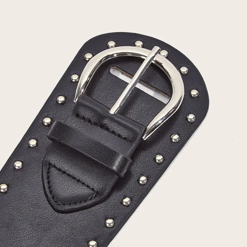 Schwarzbrauner Retro-Vintage-Nietengürtel mit Nieten-Design, Y2k Damen-Taillengürtel, schicker Punk-PU-Leder-Gürtel für Kleider und Jeans, Damen-Taillenband – Detail 9
