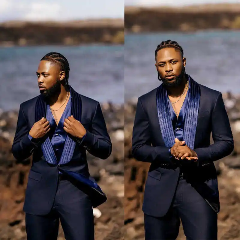 

Handsome One Button Men Suits Set Fashion Shawl Lapel Tuxedos Jacket Pants 2 Pieces Wedding Formal Dress Customized