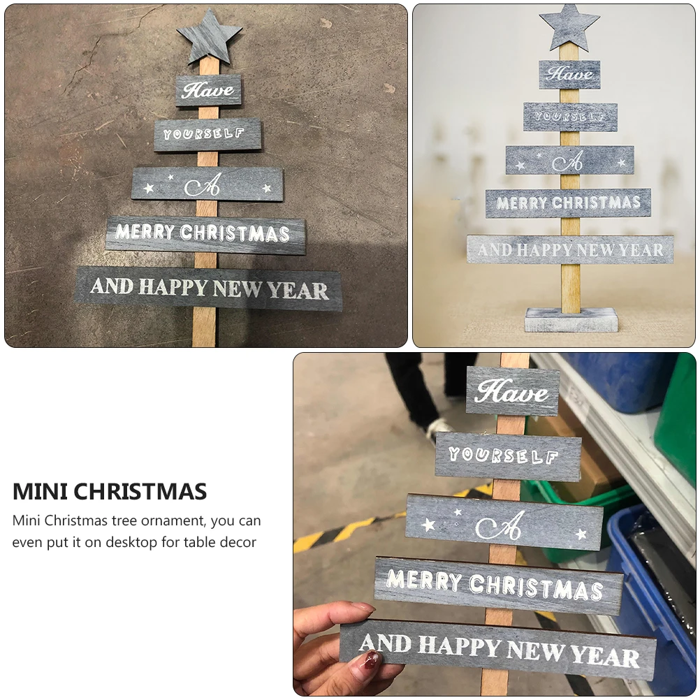 

Wooden Christmas Tree Ornament Mini Grey Letter Painted Pentagram Elegant Tabletop Home Christmas Party Decoration
