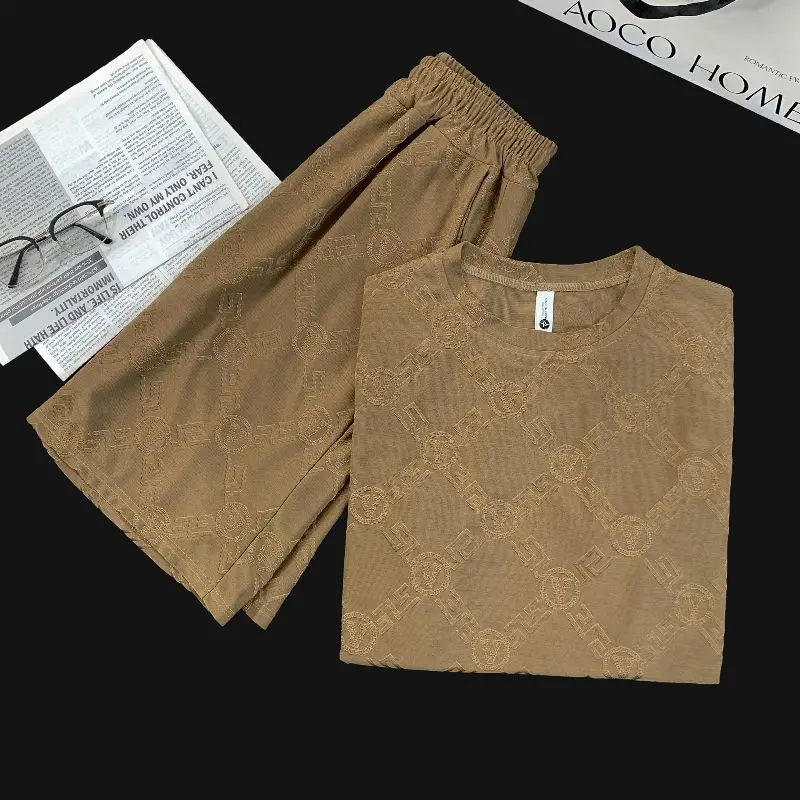 

Men's Clothing Summer Short-sleeved Shorts Sports Casual suit Thin Jacquard plus size Fashion high quality Sports Two-piece Set