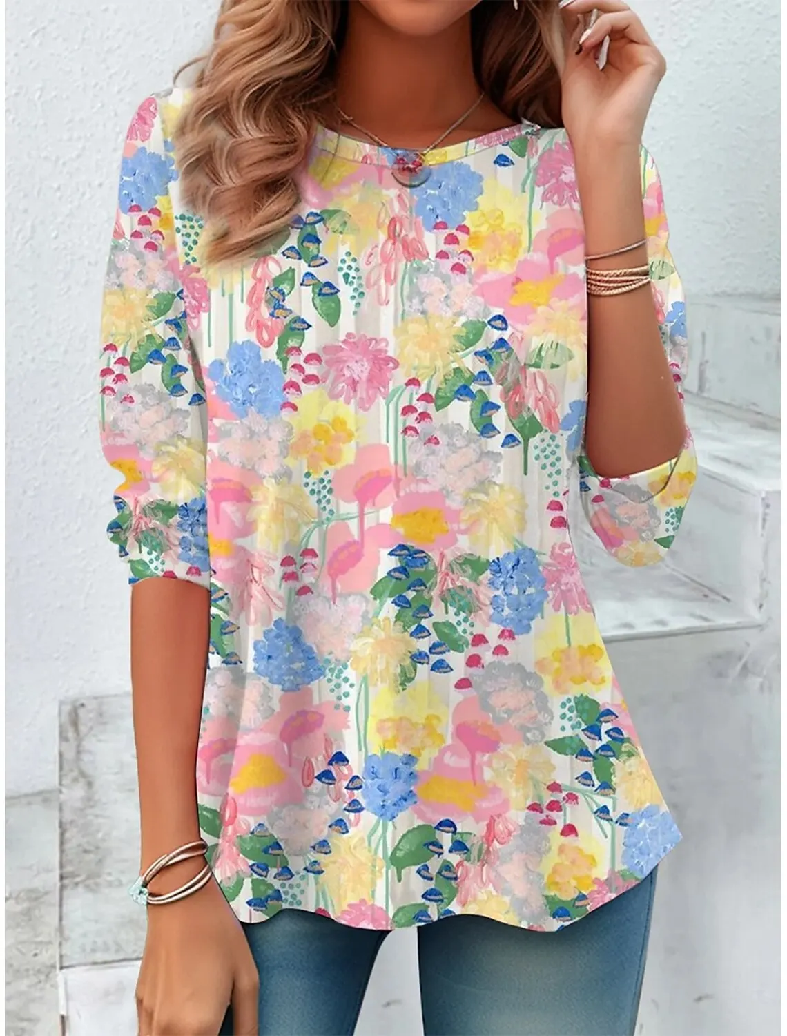 2025 Fashion Women's Floral Graphic Plants Elegant O-Neck Long Sleeve T-Shirts Y2K Casual Tops Womens Clothing Harajuku Pullover