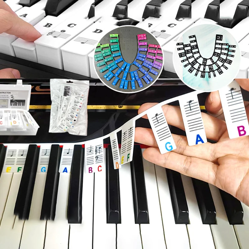 

61/88 Key Silicone Piano Keyboard Sticker Detachable Electronic Piano Keyboard Note Label Kids Staff Beginner's Guide Sticker