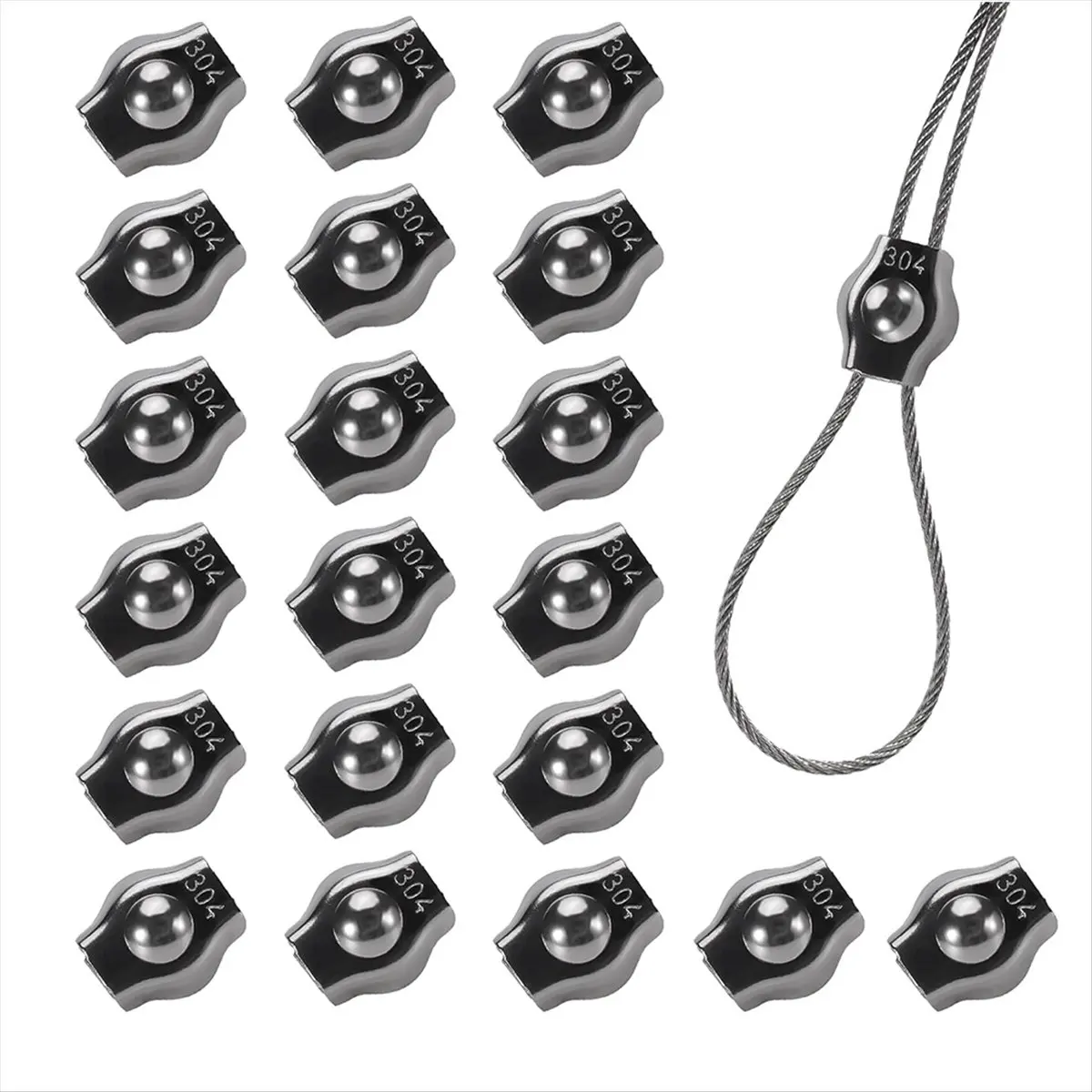 BHBL 20PCS 5/32 Inches Stainless Steel Wire Rope Cable Clip Clamp, Simplex Single Bolt Wire Rope Clips for 5/32In Wire Rope