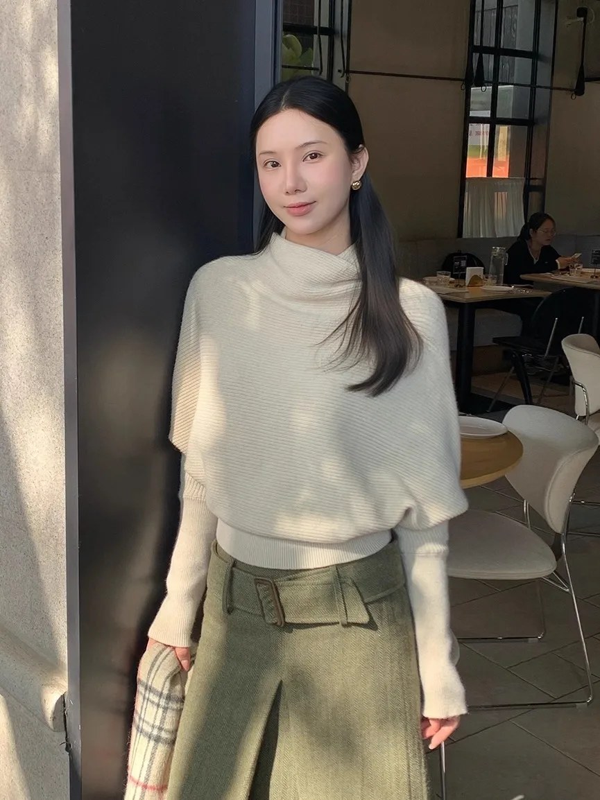 

Вязаный свитер Sli Batwing Sve для женщин, осенне-зимняя новинка, стильная и модная верхняя одежда