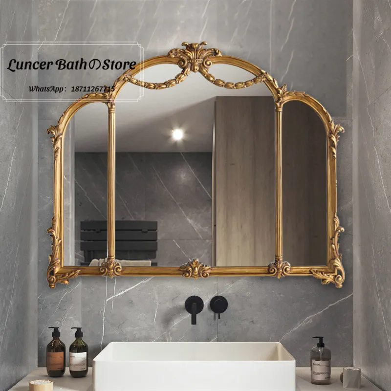 French Vintage Carved 3 Fold Mirror, Ornate Tabletop Vanity Mirror, Tri-Fold Dressing Mirror for Bathroom Makeup