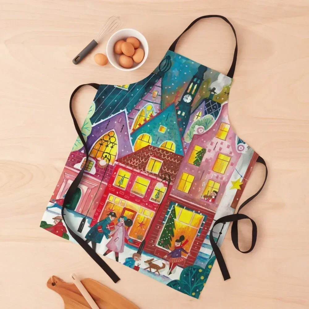 

Amsterdam city in the snow Apron kitchen girl kindergarten teacher professional kitchen Kitchen Tools Apron