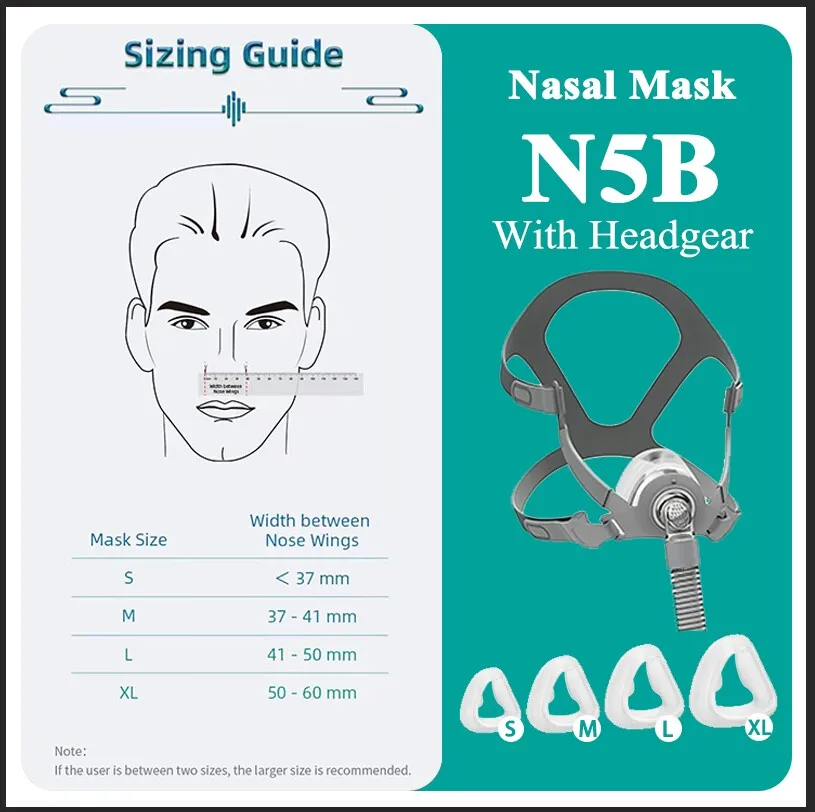 BMC N5B CPAP Nasal Mask with Headgear Short Tube For CPAP Machine BiPAP S/M/L/XL Sizes Anti Snoring Sleep Nose Mask Apnea