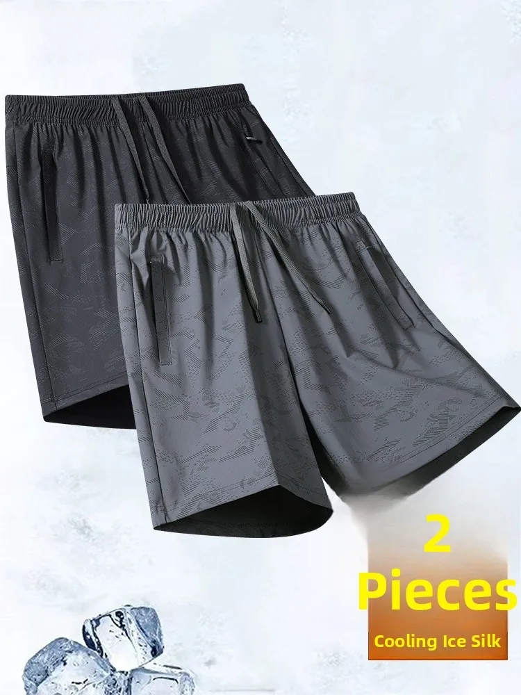 

Мужские спортивные брюки из ледяного шелка: летние, новые, легкие, дышащие, свободные, повседневные, длиной до колена