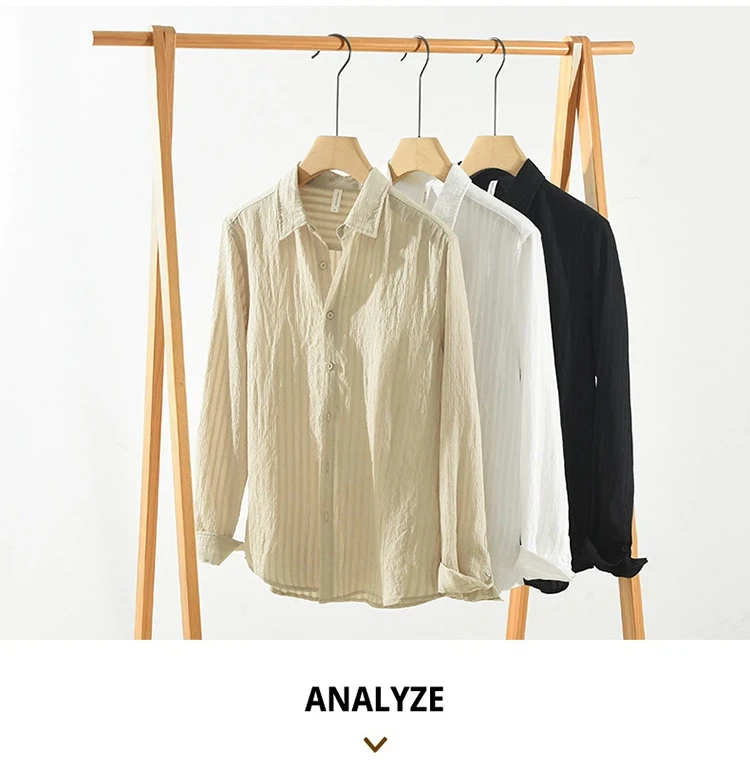

Casual Shirts Men Spring Summer New Mens Long Sleeve Shirt Korean Style Clothes Comfort Soft Top Simple Solid Button Pleat Shirt