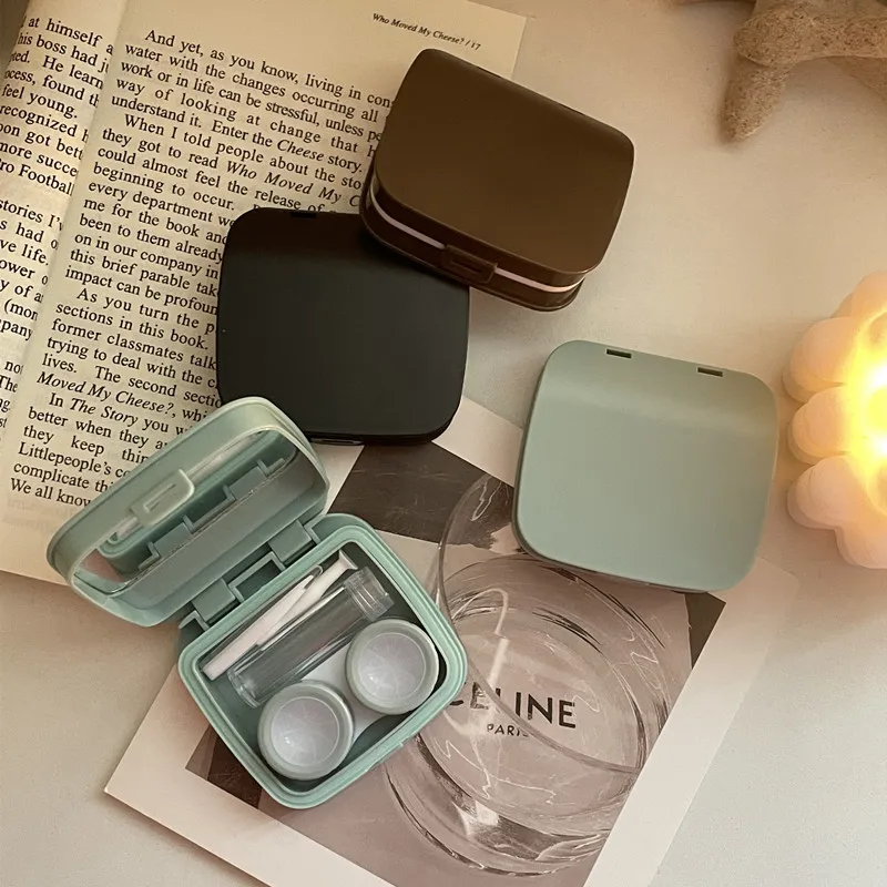 New Cool Color Contact Lens Case Box Luxury Lens Container With Mirror Portable Travel Set Eye Lens Case Gift For Girl