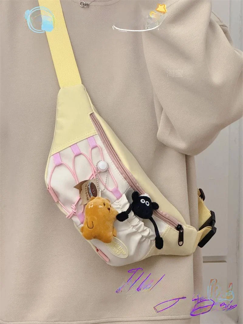 Retro Japanese Sle Dumpling aped Sports Cycling Men's Crossbody Bag Large Capaci Waist Bag Dstring Design Chest Bag