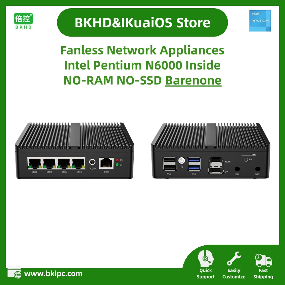 Fanless Network Appliances Barebones 4x2.5G Ethernet Pentium N6000 Compatible Pfsense OPNsense for Firewall Router G30S-N6000-4L