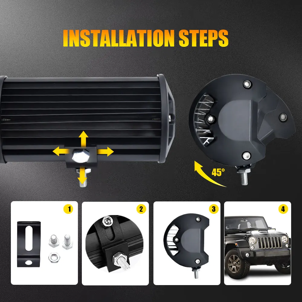 2pcs Work Light LED Light Bar Spot Flood Beam 9-30V Universal For Truck Car Boat SUV ATV UTV 120W 12000LM Driving Headlight