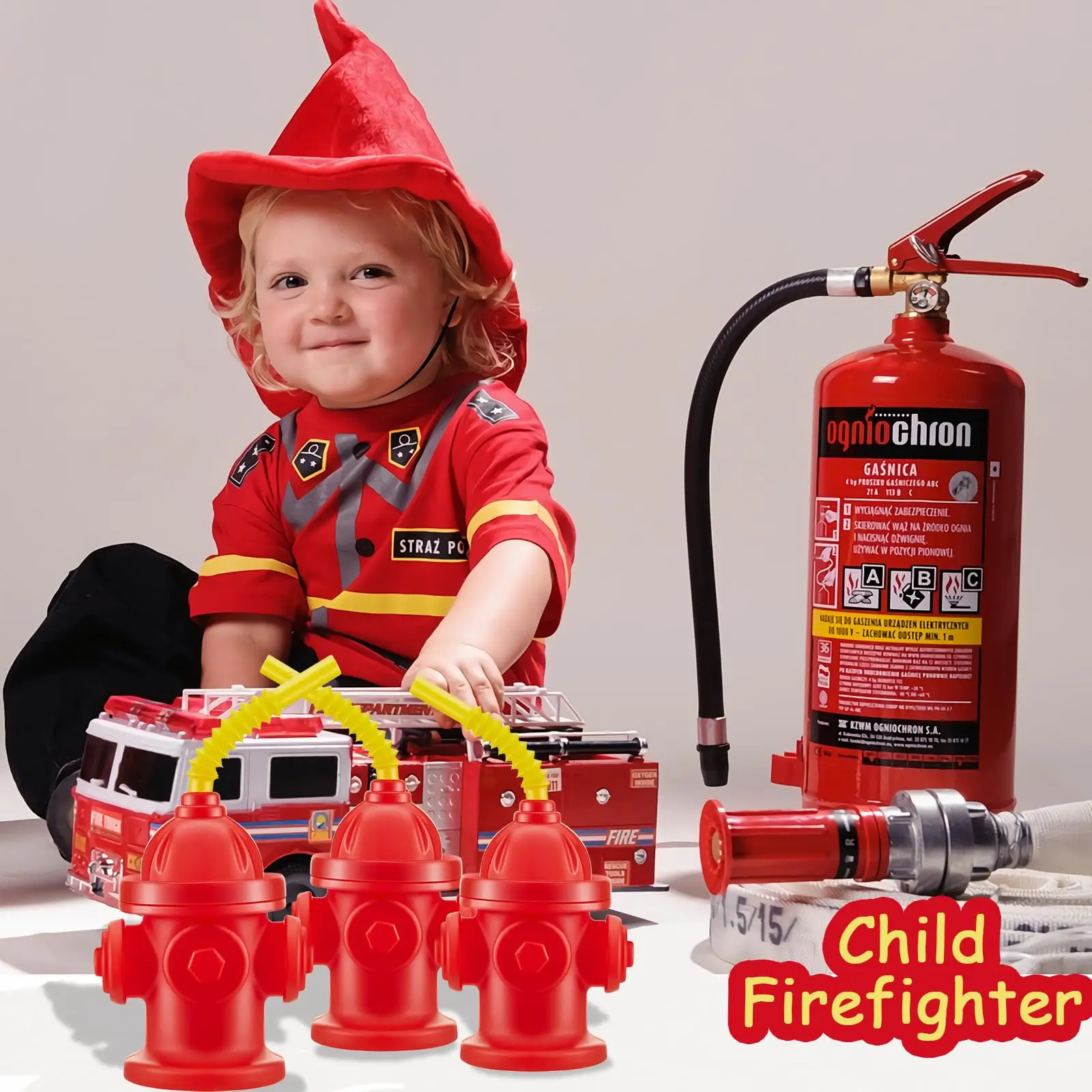 Novelty Fire Hydrant Straw Cups With Lids(4 /6/8/10Pack) 12oz Kids Fireman Birthday Favors Fire Truck Firefighter Party Supplies